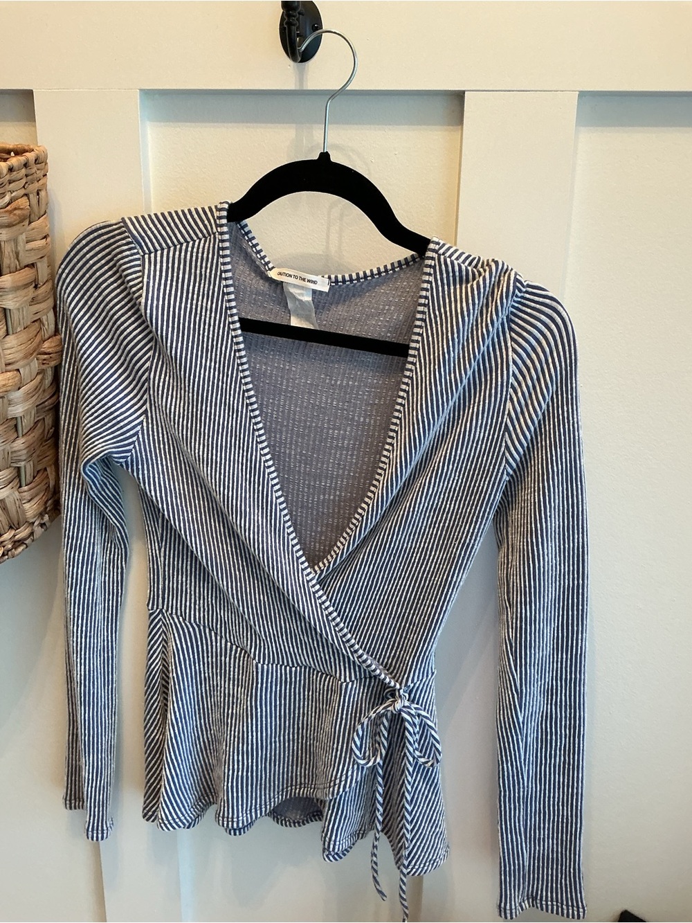Caution To The Wind Blue and White Striped Wrap Long Sleeve Tee